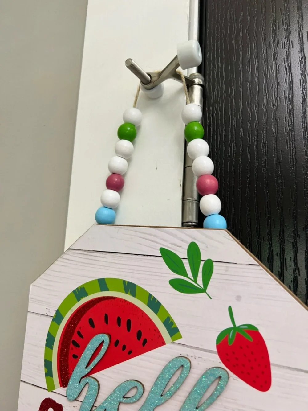 Hello Summer Watermelon Wall Sign - White, Red & Green